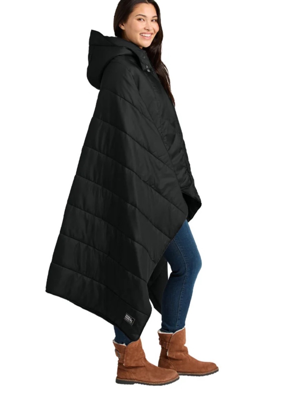 Eddie Bauer Black Insulated Packable Puffer Camp Poncho Jacket One Size